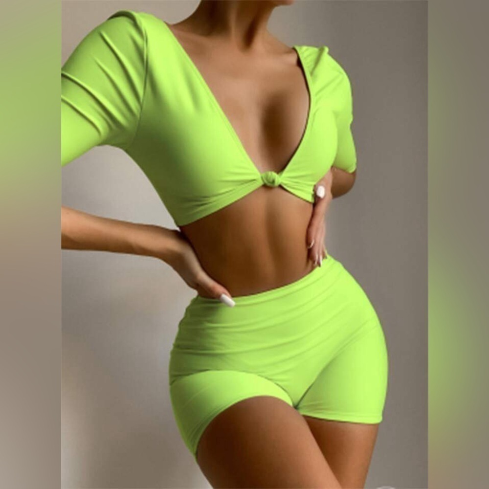 Swimsuit - 2 pc Neon Green Shorts/Shrug Top